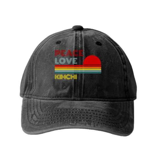 Discover Peace Love Kimchi Retro Vintage Washed Denim Baseball Caps