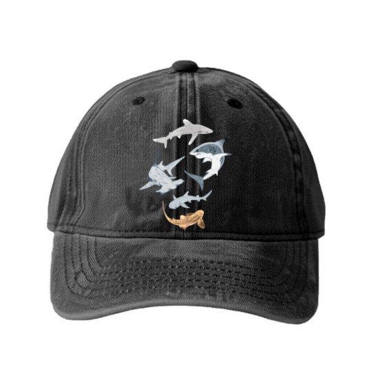 Discover Types of Sharks Collection Washed Denim Baseball Caps