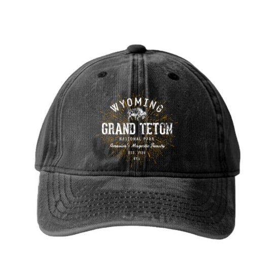 Discover Retro Vintage Grand Teton National Park Washed Denim Baseball Caps
