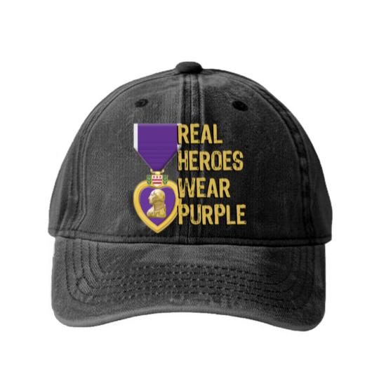 Discover Purple Heart Military Real Heroes Wear Purple Washed Denim Baseball Caps