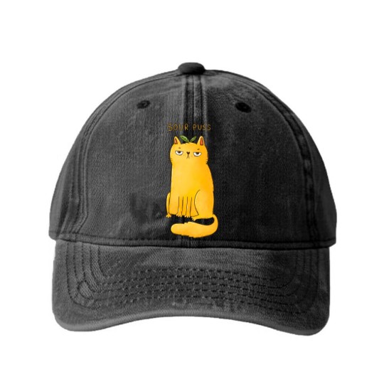 Discover Sour Puss - Cat - Washed Denim Baseball Caps
