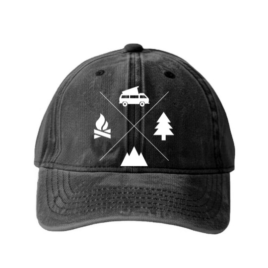 Discover Vanagon Four Elements White Logo Washed Denim Baseball Caps Washed Denim Baseball Caps