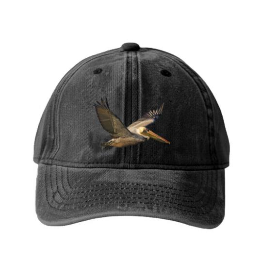 Discover Brown Pelican In Flight Washed Denim Baseball Caps
