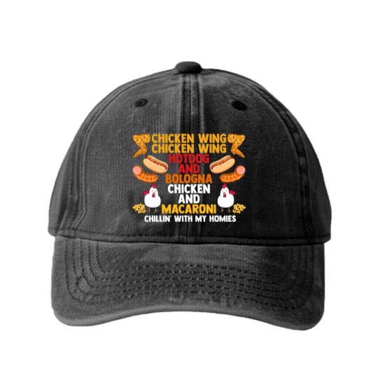 Discover Chicken Wing Macaroni Song Foodie Music Lover Washed Denim Baseball Caps