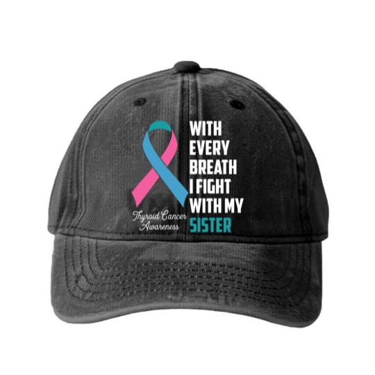 Discover Sister Thyroid Cancer Awareness Blue Pink Teal Rib Washed Denim Baseball Caps