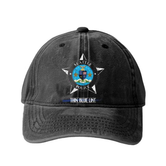 Discover Police Washed Denim Baseball Caps Seattle Washington Police Gifts Washed Denim Baseball Caps Washed Denim Baseball Caps