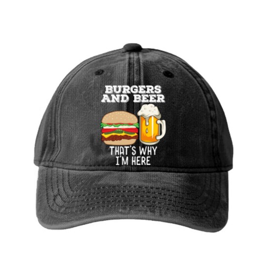 Discover BBq Barbecue Quote Burgers & Beer Fast Food Lover Washed Denim Baseball Caps