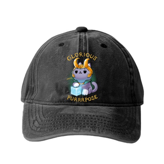Discover Glorious Purrrpose - Loki cat variant - Kneel - Loki Cat - Washed Denim Baseball Caps