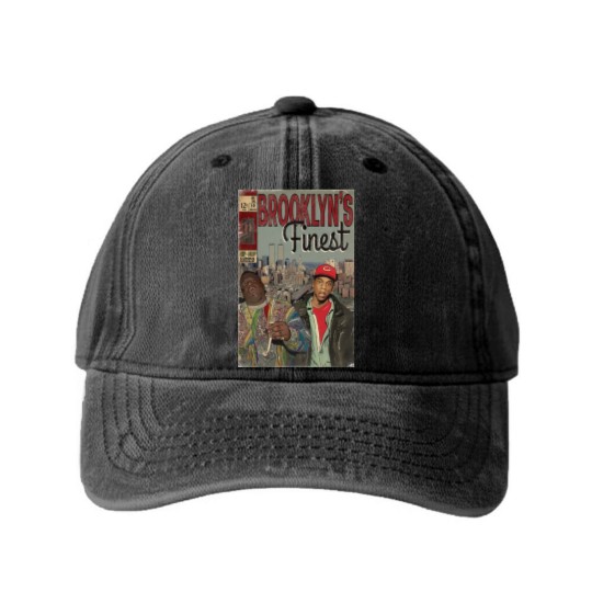 Discover Jay-z and Biggie - Brooklyns Finest Comic Book Art Washed Denim Baseball Caps