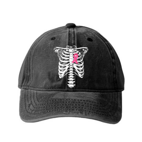 Discover Breast Cancer Awareness Skeleton Wear Pink Ribbonb Washed Denim Baseball Caps