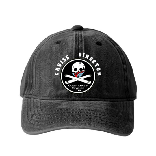 Discover Cruise Director of Queen Anne's Revenge, 1718 Washed Denim Baseball Caps