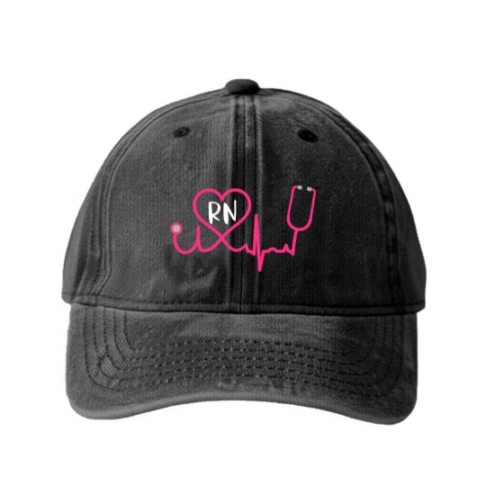 Discover Registered Nurse RN EKG Stethoscope Heart Heartbeat Washed Denim Baseball Caps