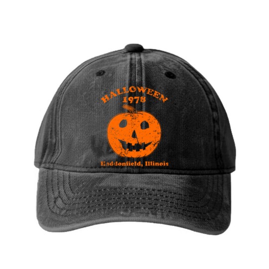Discover Halloween 1978 holiday spooky gift myers pumpkin haddonfield Washed Denim Baseball Caps