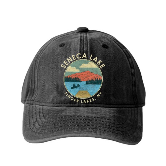 Discover Finger Lakes NY New York Seneca Lake print Washed Denim Baseball Caps