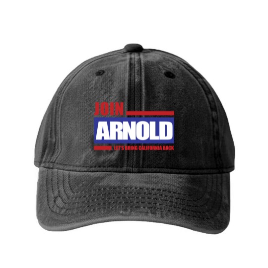 Discover Arnold Schzenegger 2003 Campaign Logo Washed Denim Baseball Caps
