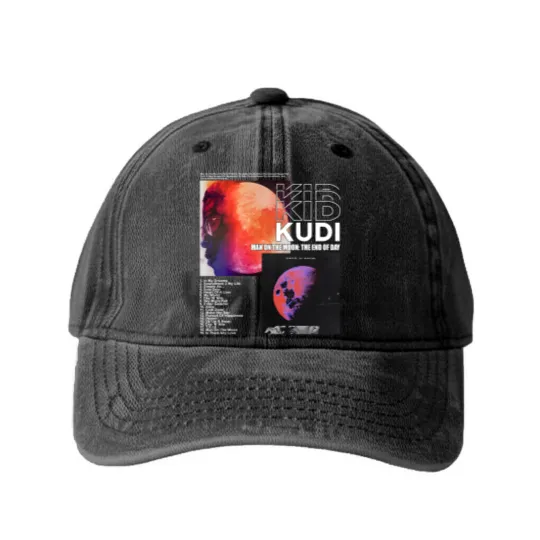 Discover Kid Cudi Rap Washed Denim Baseball Caps, Man On The Moon 1 Rapper 90s