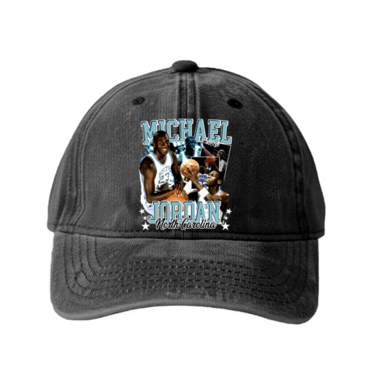 Discover Michael Jordan UNC 90s Style Vintage Bootleg Washed Denim Baseball Caps graphic Washed Denim Baseball Caps