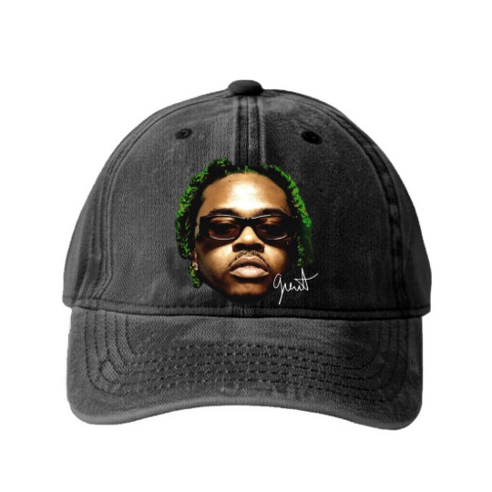 Discover GUNNA Washed Denim Baseball Caps, Rare Hip Hop Graphic Print, Rap Washed Denim Baseball Caps