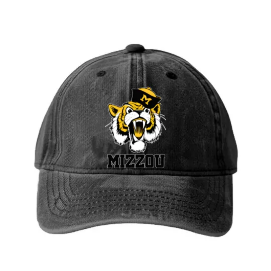 Discover Vintage 60's Truman the Missouri Tiger Mascot - Missouri - Washed Denim Baseball Caps