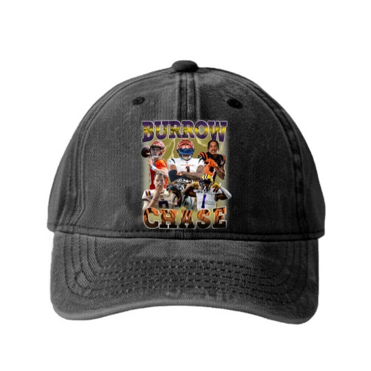Discover Joe Burrow Washed Denim Baseball Caps, Jamarr Chase Washed Denim Baseball Caps, Joe Burrow Graphic Washed Denim Baseball Caps