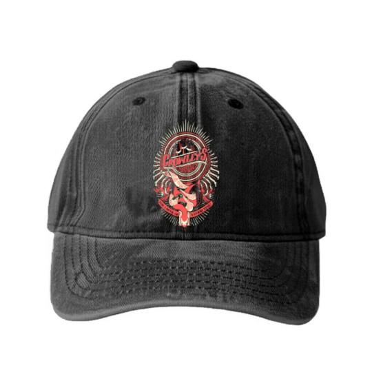 Discover Supernatural Washed Denim Baseball Caps | Crowley Washed Denim Baseball Caps |  Hand Screen Printed Supernatural Washed Denim Baseball Caps