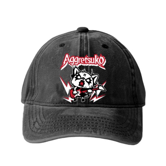Discover Aggretsuko Rocker Rage Washed Denim Baseball Caps Washed Denim Baseball Caps Washed Denim Baseball Caps
