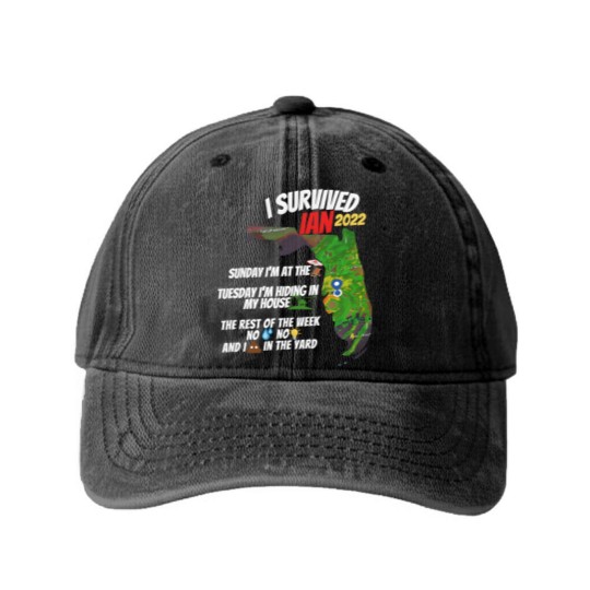 Discover I Survived Hurricane Ian Washed Denim Baseball Caps