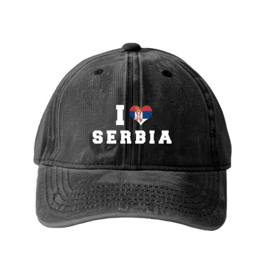 Discover I Love Serbia Republic Heart Flag Washed Denim Baseball Caps