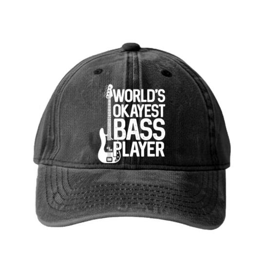 Discover World'S Okayest Bass Player Bassists Musician Washed Denim Baseball Caps