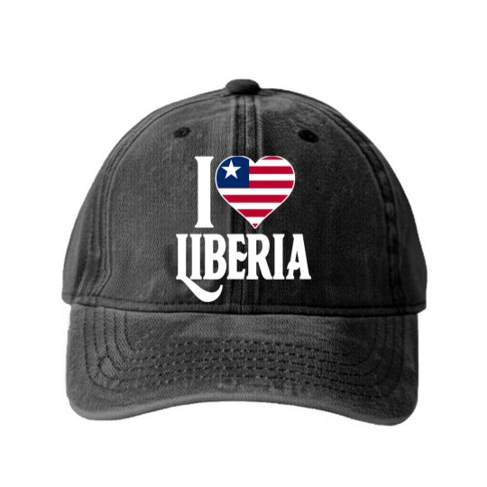 Discover I love Liberia flag Washed Denim Baseball Caps