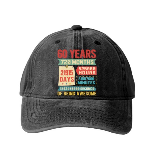 Discover Turning 60 Years Old 60Th Birthday Decorations Bda Washed Denim Baseball Caps