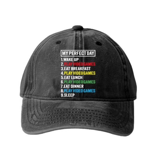 Discover My Perfect Day Video Games Funny Gamer Gift Boys M Washed Denim Baseball Caps