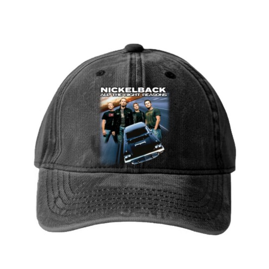 Discover Nickelback Music Washed Denim Baseball Caps, Vintage Get Rollin' Tour 2023 Tickets Album All the Right Reasons