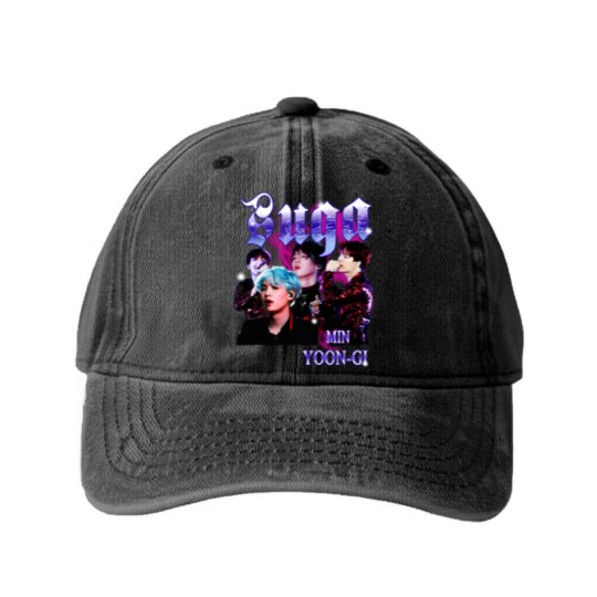 Discover Retro Suga BTS Unisex Black Washed Denim Baseball Caps