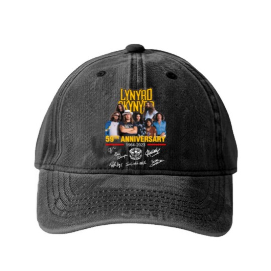Discover Lynyrd Skynyrd 59th Anniversary 1964-2023 Signatures Washed Denim Baseball Caps