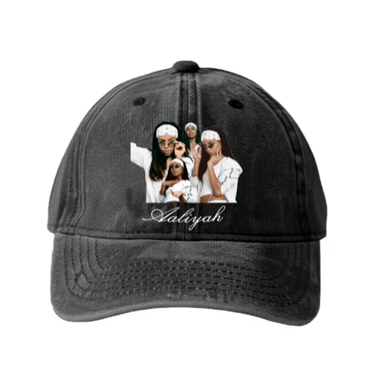 Discover Aaliyah Tribute Washed Denim Baseball Caps