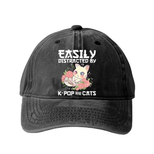 Discover K-Pop Cats Sayings | Korean Pop Cat Pet K Pop Gift Washed Denim Baseball Caps