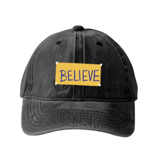 Discover Believe Washed Denim Baseball Caps, Motivational Sport Washed Denim Baseball Caps, Ted Lasso Believe Sign Washed Denim Baseball Caps