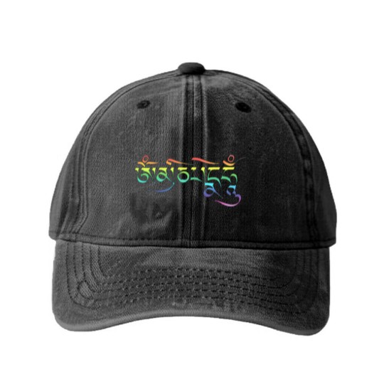 Discover Om Mani Mantra Washed Denim Baseball Caps
