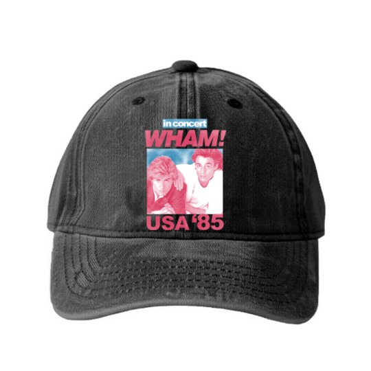 Discover Wham in Concert George Michael and Andrew Ridgeley USA '85 Adult Washed Denim Baseball Caps 80s Graphic Washed Denim Baseball Caps