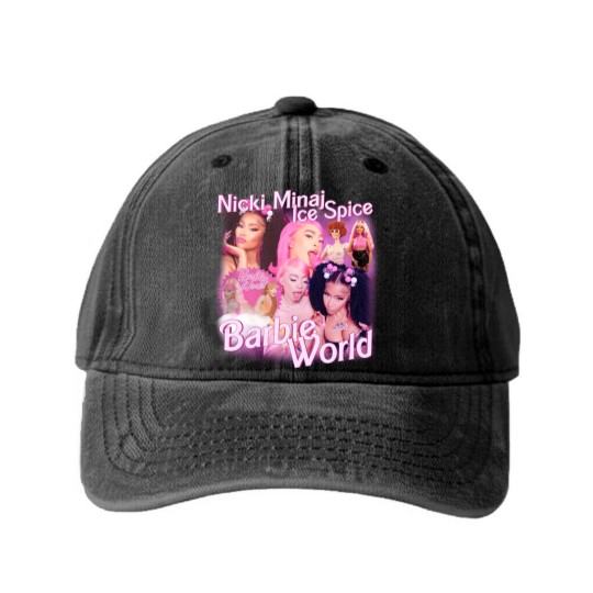 Discover Nicki Minaj x Ice Spice Vintage Rap Washed Denim Baseball Caps, Nicki Minaj x Ice Spice Barbie World Washed Denim Baseball Caps