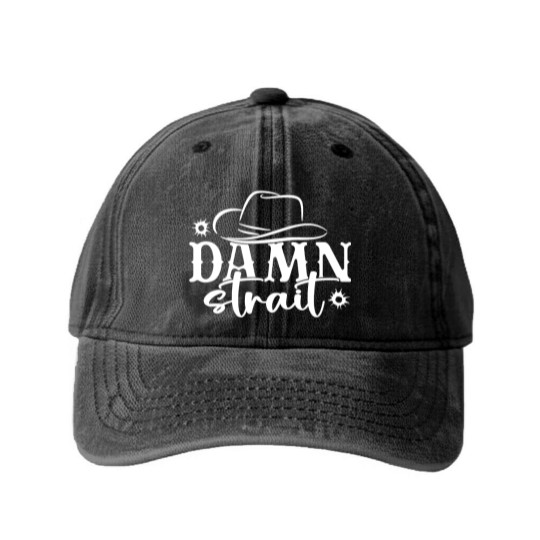 Discover Damn Strait, Country Music Washed Denim Baseball Caps