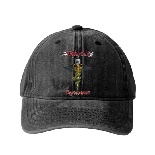 Discover Motley Crue Dr Feelgood Logo Washed Denim Baseball Caps