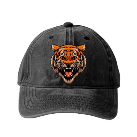 Discover tiger head - Roaring Tiger - Washed Denim Baseball Caps