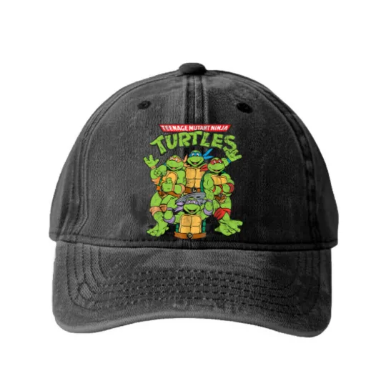 Discover Retro Teenage Mutant Ninja Turtles Washed Denim Baseball Caps, Funny Turtle Washed Denim Baseball Caps