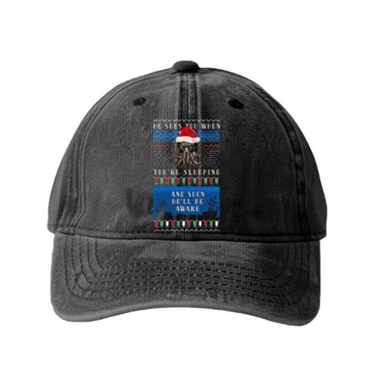 Discover Cthulhu Ugly Christmas  Washed Denim Baseball Caps