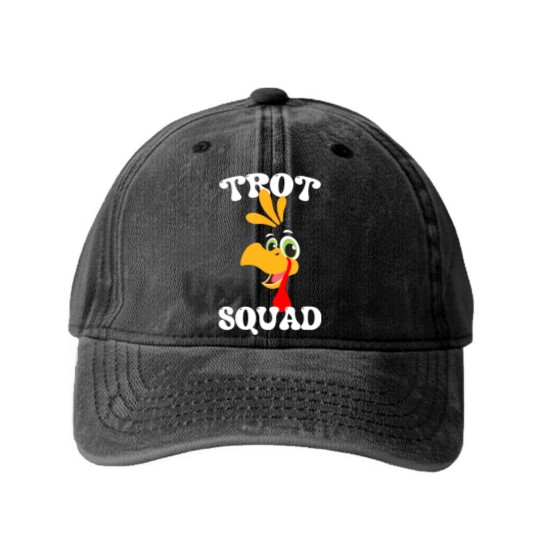 Discover Trot Squad Funny Turkey Trot Matching Thanksgiving 2023 Washed Denim Baseball Caps