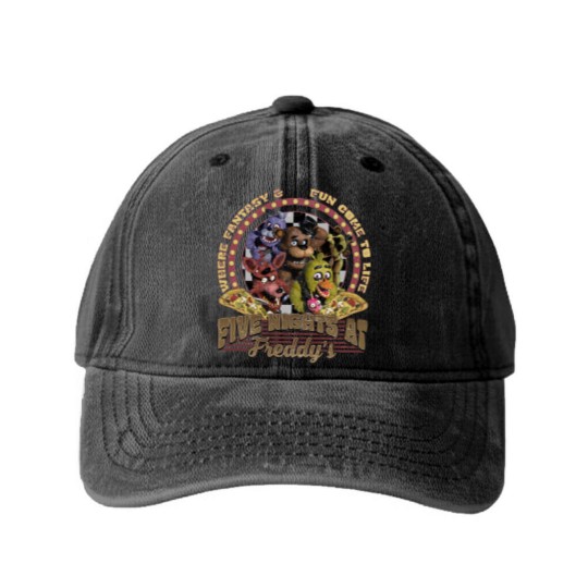 Discover Five Nights At Freddy'S Halloween Washed Denim Baseball Caps, Five Nights At FreddyS