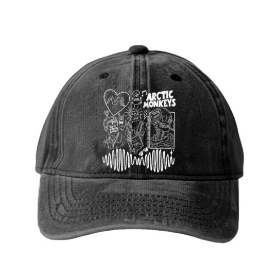 Discover Arctic Monkey Doodle Art Washed Denim Baseball Caps, Vintage Arctic Monkey Merch Album Washed Denim Baseball Caps