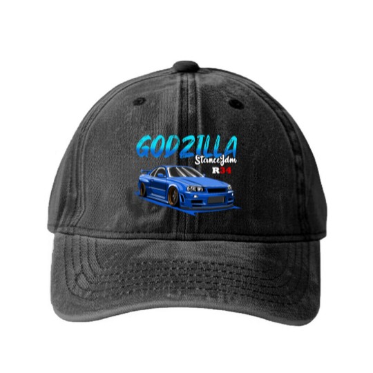 Discover SKYLINE R34 Blue Washed Denim Baseball Caps